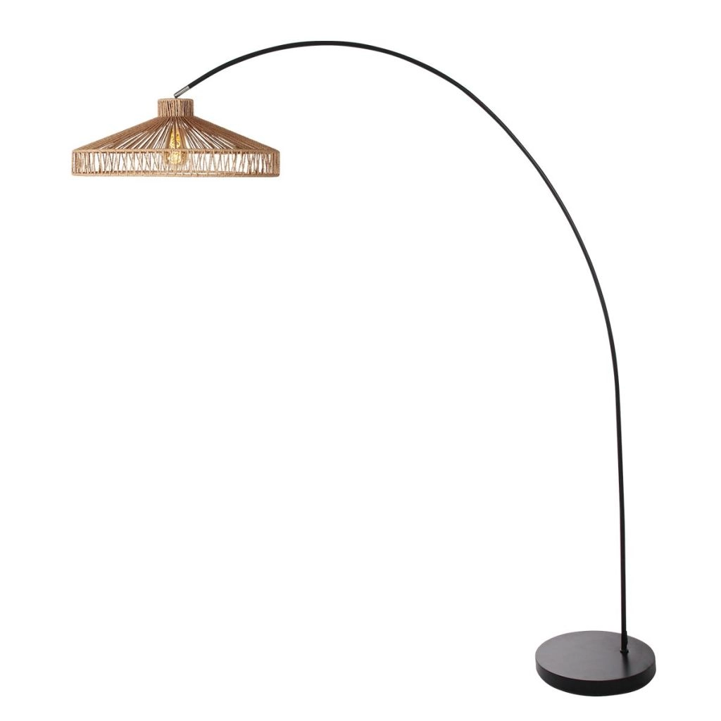 Zwarte booglamp Solva met bamboe kap Ø50cm Steinhauer 8712746182637