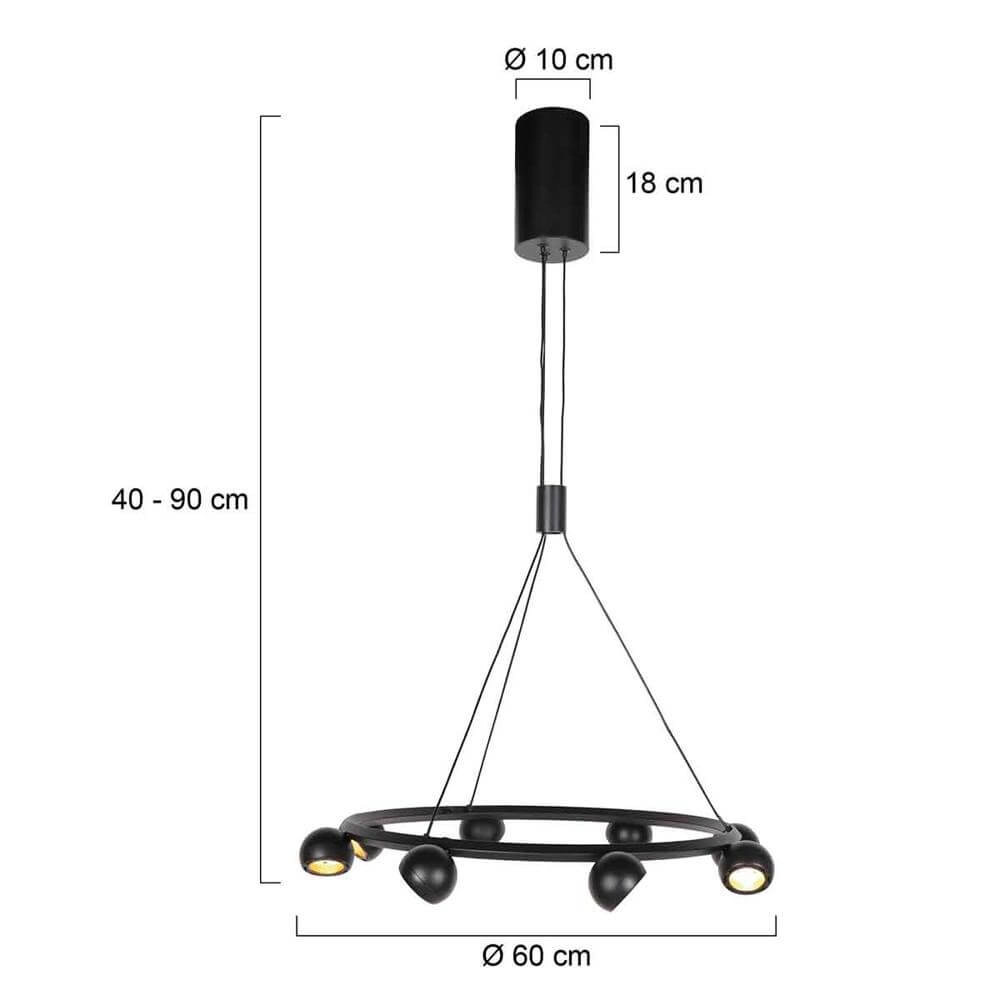 8-lichts hanglamp Marcadore rond zwart Steinhauer 8712746176636