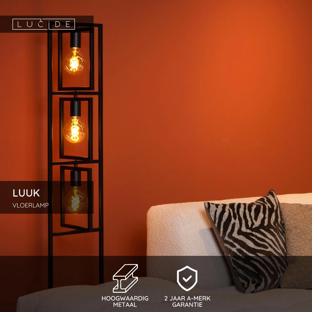 Vloerlamp Luuk 3-lichts zwart Lucide 5411212010858
