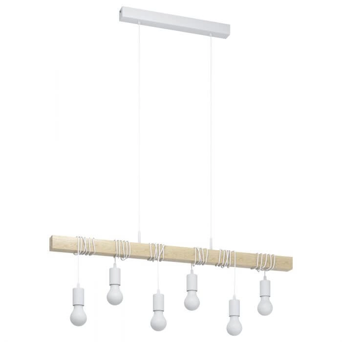 Houten hanglamp Townshend 6-lichts hout met wit