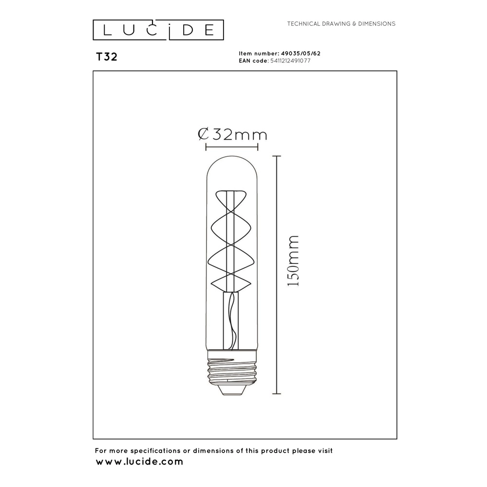 4,9W Led E27 Tube - 2200K Ø 30cm Lucide 5411212491077