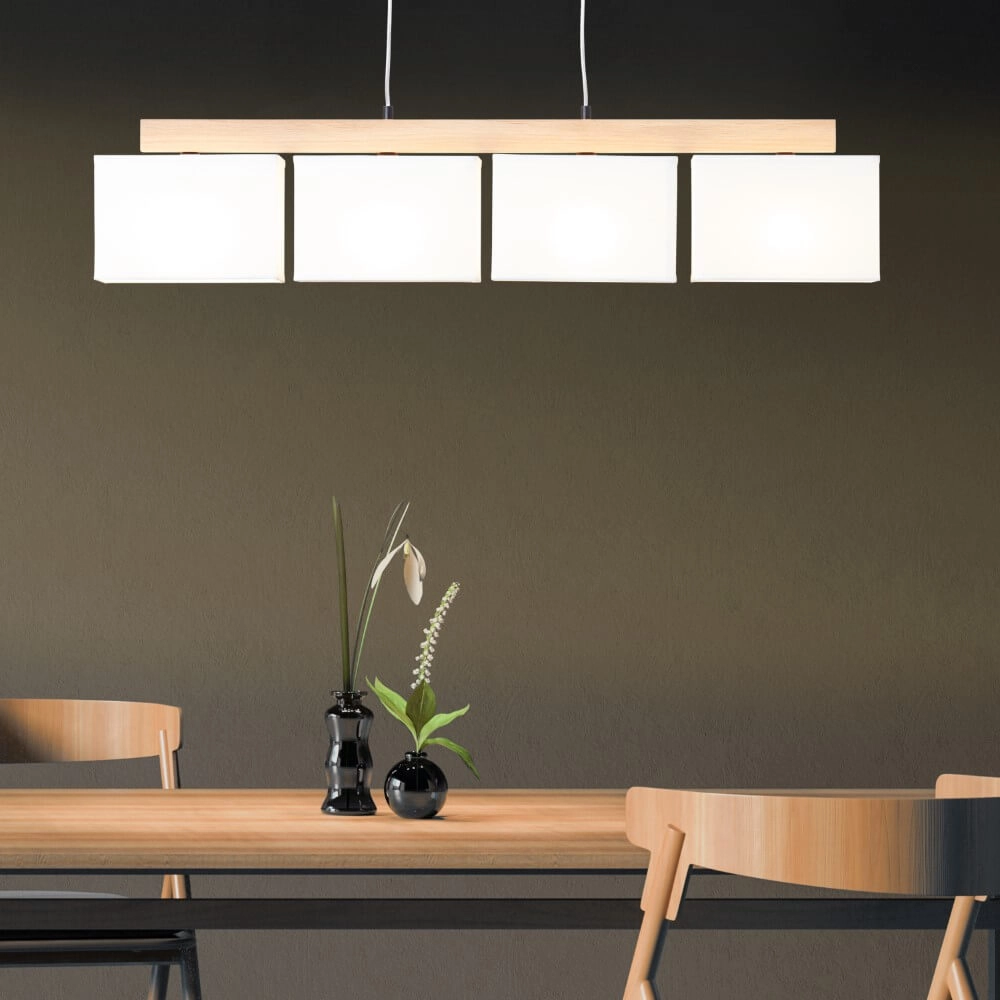 Hanglamp Rayan wit met hout Brilliant 4004353393662