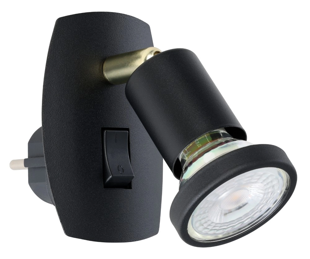 Stekker wandlamp Parrini schakelaar - zwart/messing
