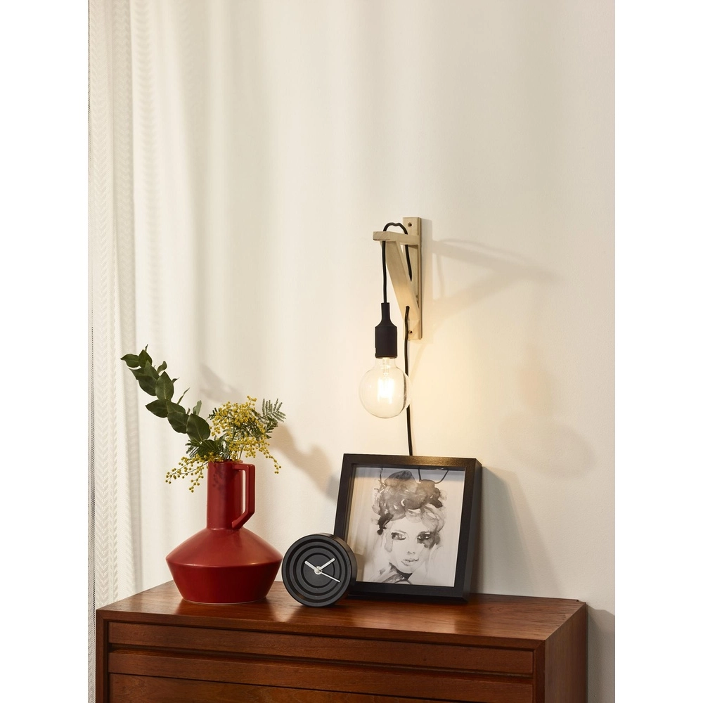 Houten wandlamp Fix met zwart snoer Lucide 5411212082824
