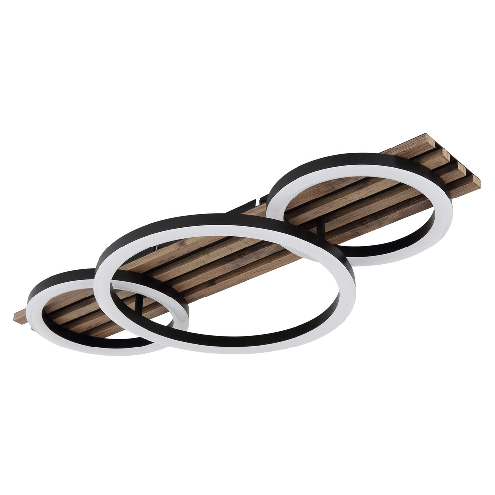 Plafondlamp Tisha 3 ringen zwart met hout Globo 9007371528578