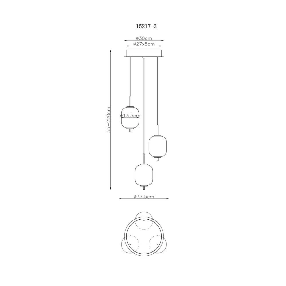 Gouden hanglamp Ewald 3-lichts Ø 37,5cm wit glas Globo 9007371446582