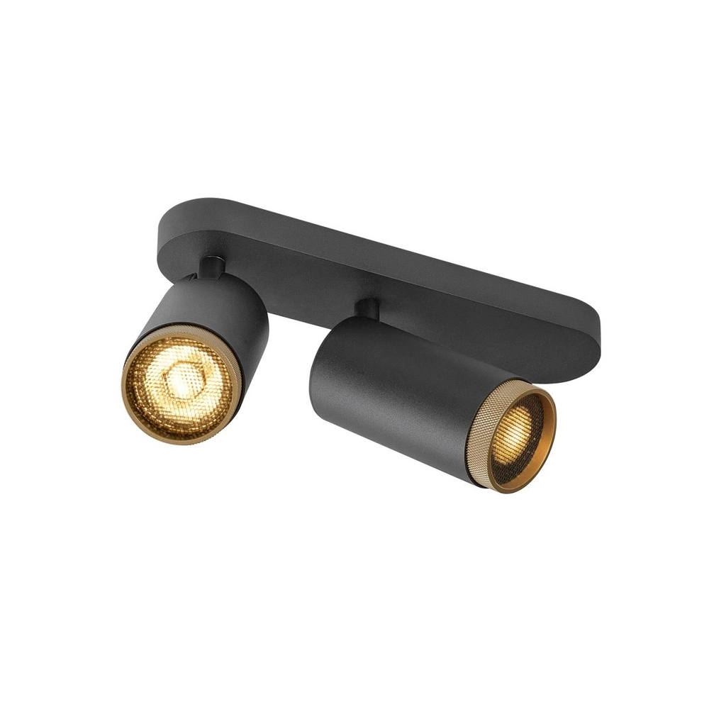 Opbouwspot Grip! L 2-lichts zwart met gouden ring