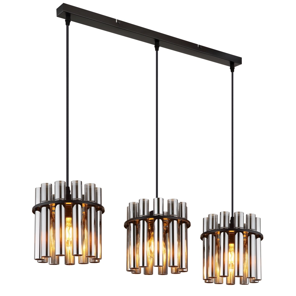 3-lichts hanglamp Gorley II zwart met glas staafjes