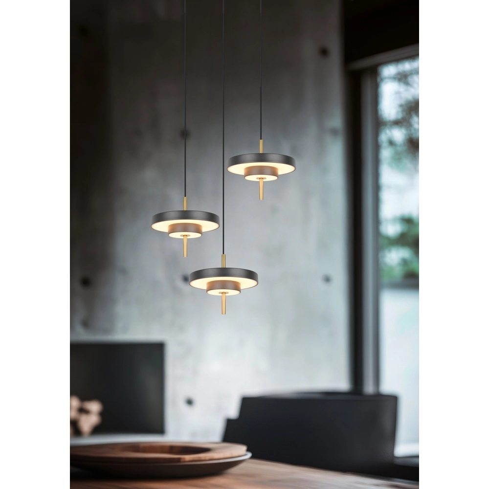 3-lichts hanglamp Keaton rond zwart met goud Trio 4017807655247