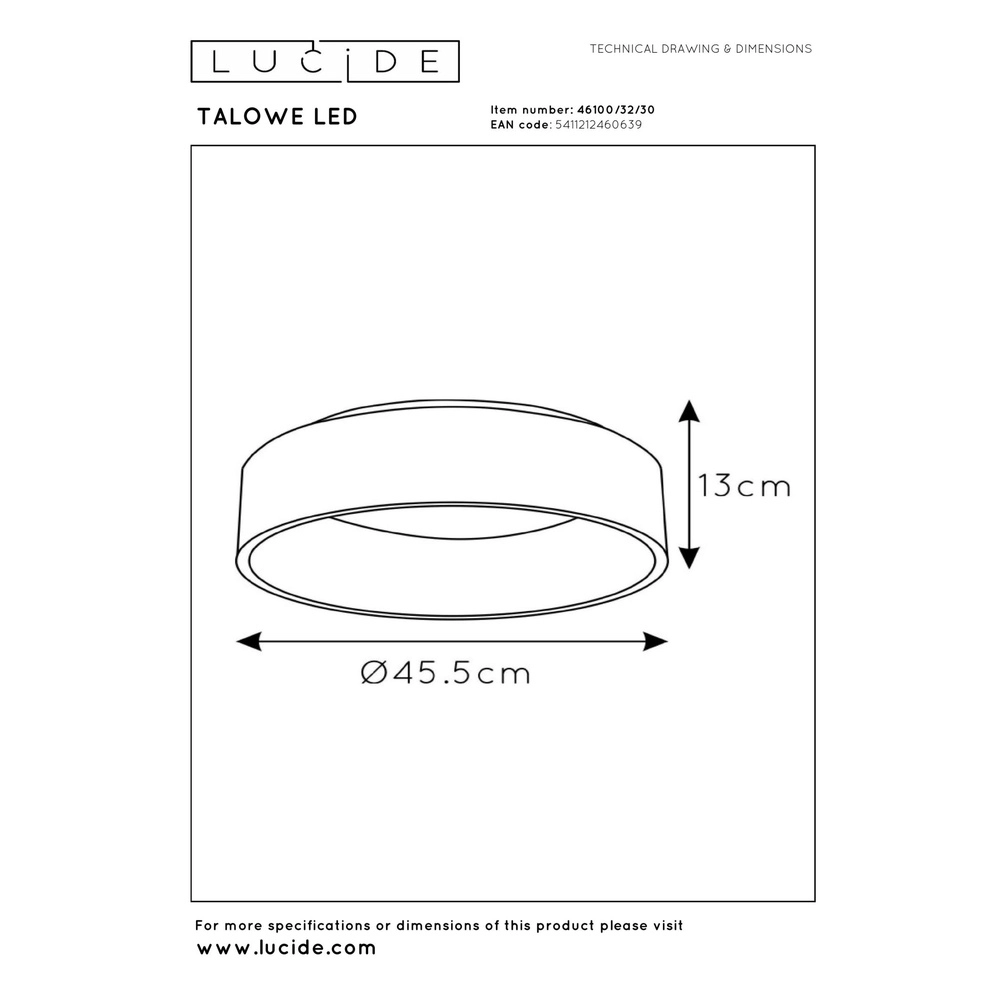 Plafonniere Talowe Led Ø 45,5cm zwart Lucide 5411212460639