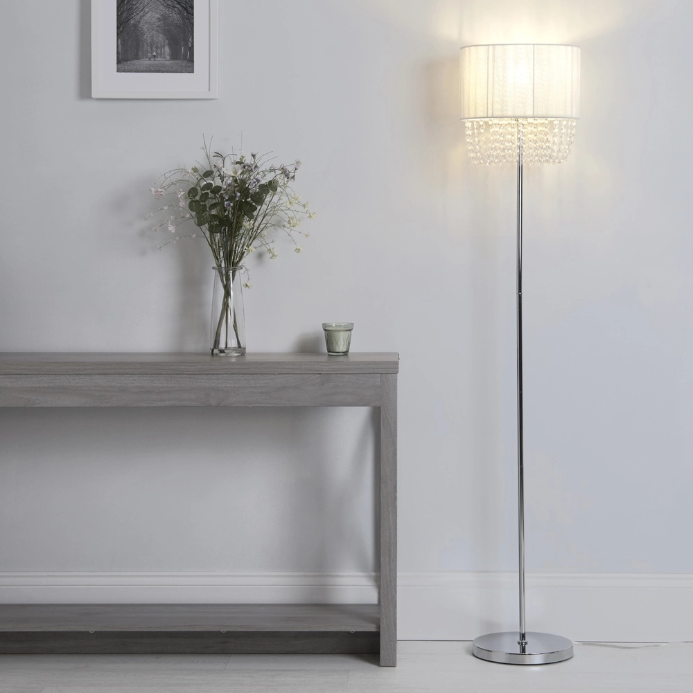 Vloerlamp Bellano chroom met wit Searchlight 5053423308364