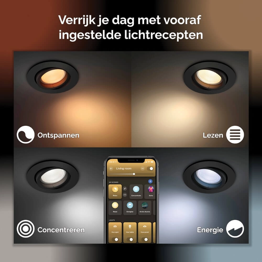 Inbouwspot Hue Centura - White and Color set van 3 zwart Philips 8720169318977