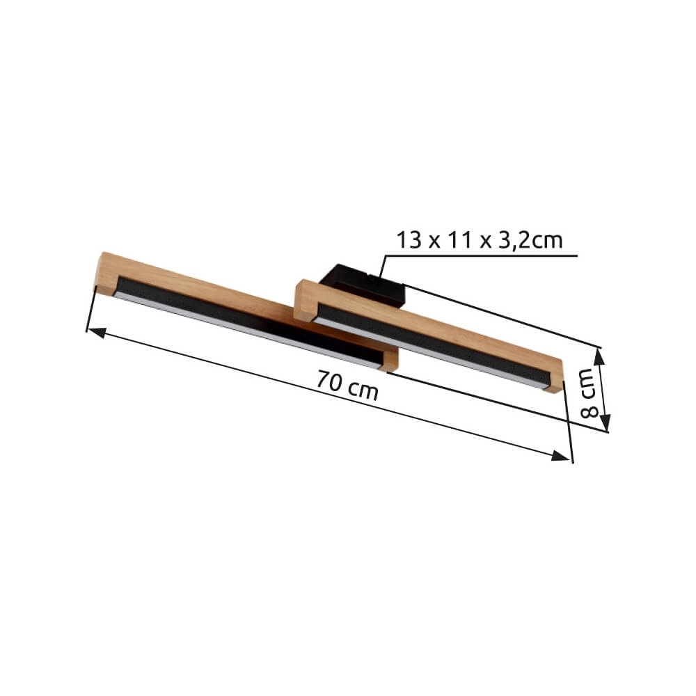 Strakke plafondlamp Starla zwart met hout 70cm Globo 9007371453290