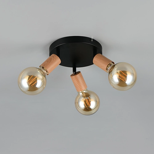 Plafondlamp Lamego 3-lichts zwart met hout Trio 4017807672039