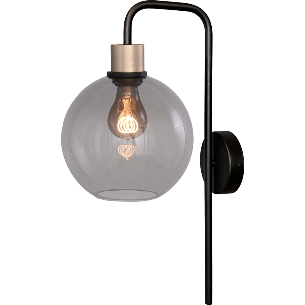Wandlamp Lazise zwart met goud smoke glas