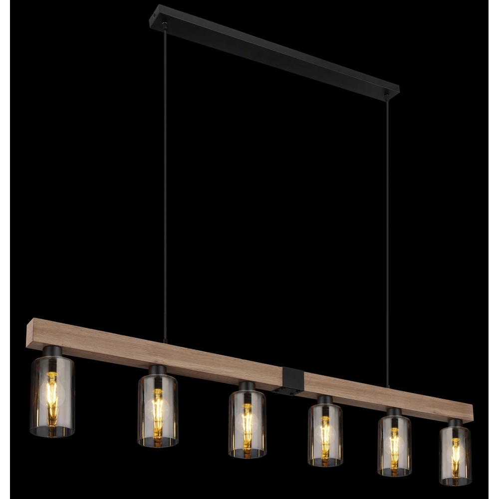 Hanglamp Hadera 6-lichts zwart met smoke glas Globo 9007371443253