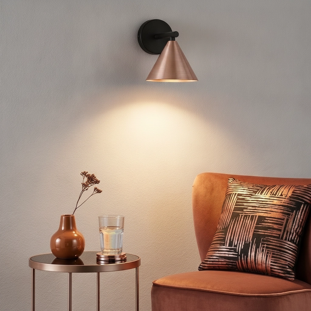 Wandlamp Conico enkel zwart met koffiebruin