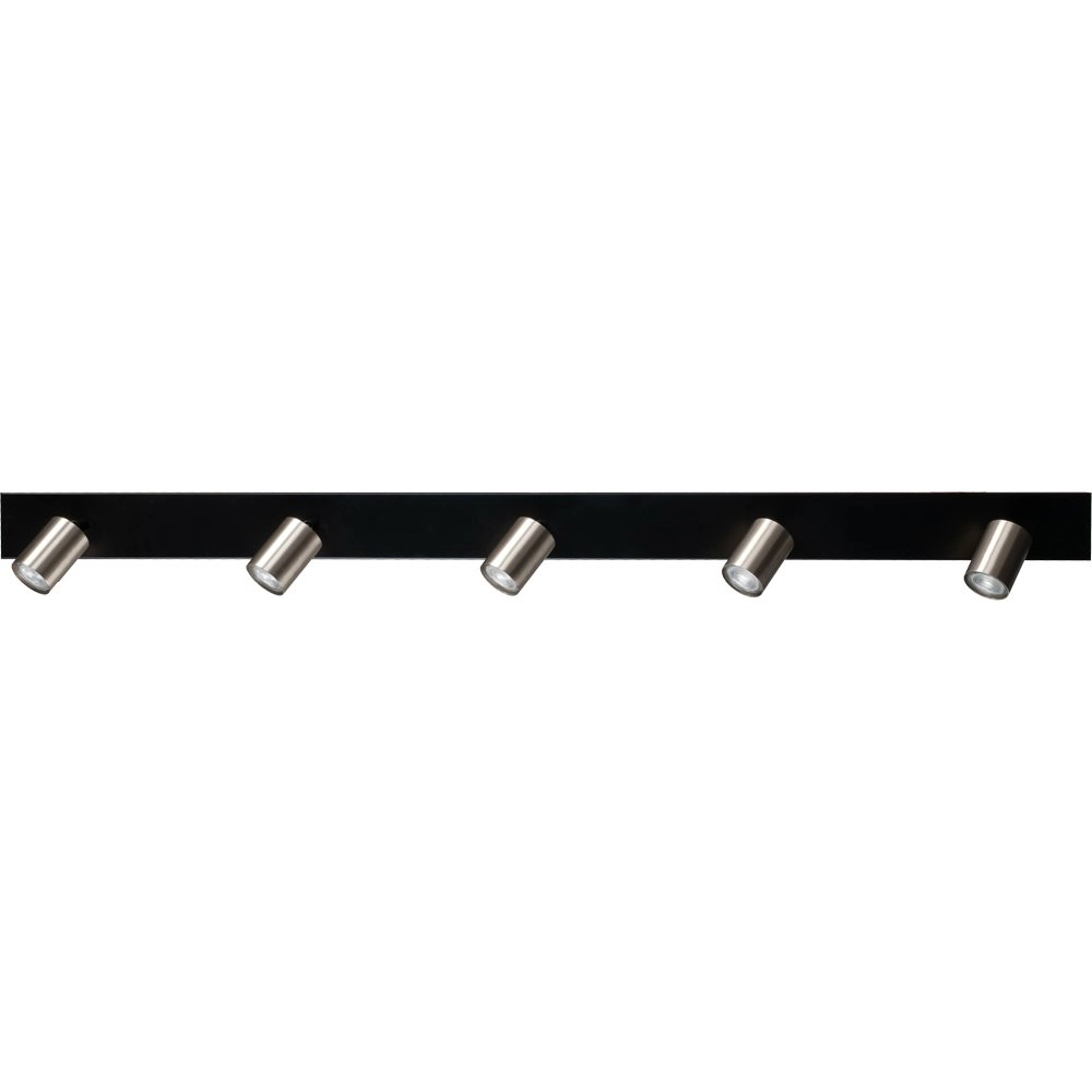 Zwarte plafondlamp Bounce met 5 nikkel spots