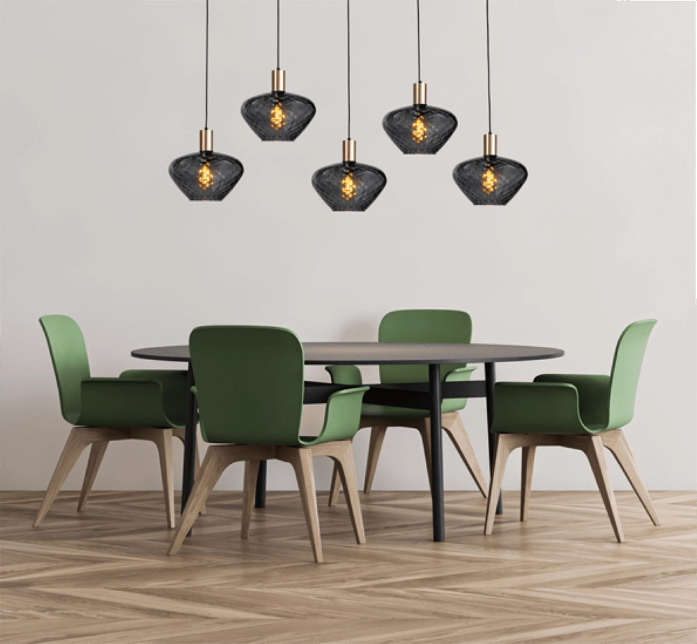 5-lichts hanglamp - goud - Porto met Blossom clear glazen Masterlight 8718121270234