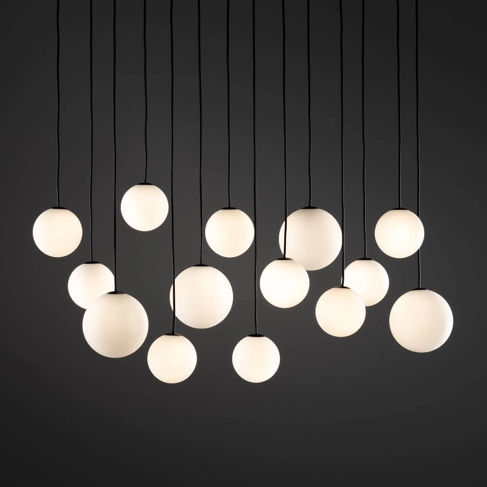 14-lichts hanglamp Snowball zwart met wit glas Lyora 5903139114080