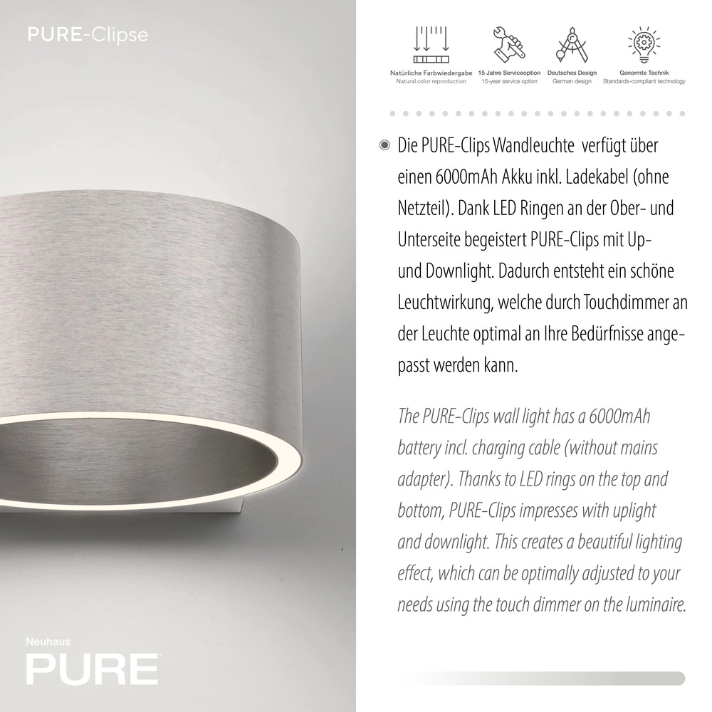 Oplaadbare wandlamp Pure Akku Clipse Diamond Paul Neuhaus 4012248391761