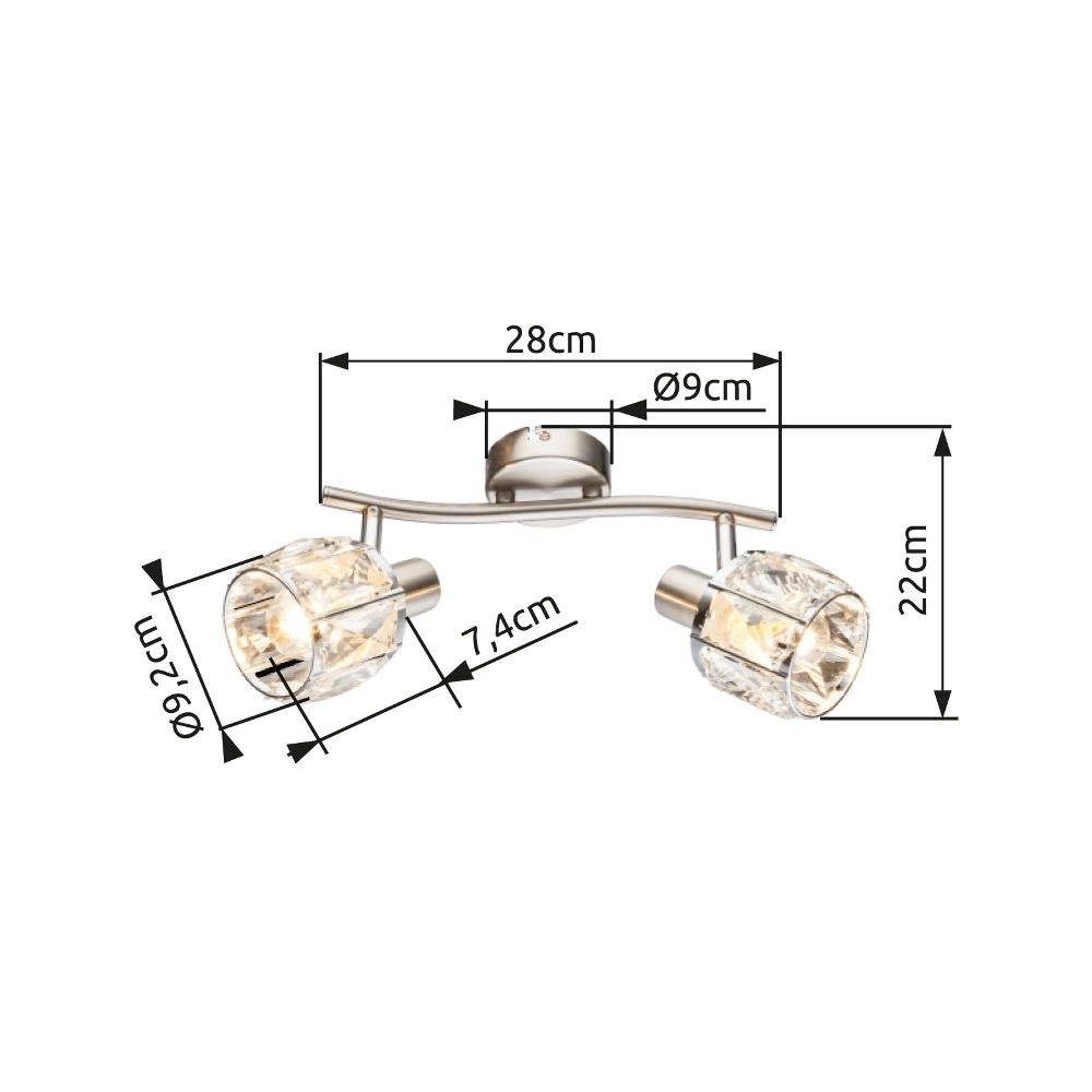 Plafondlamp Kris 2-lichts nikkel Globo 9007371360253