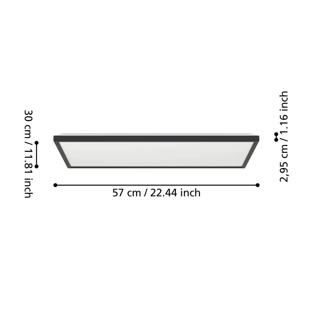 Slimme badkamer lamp Rovito-Z vierkant - zwart - 57x30cm Eglo 9008606329762
