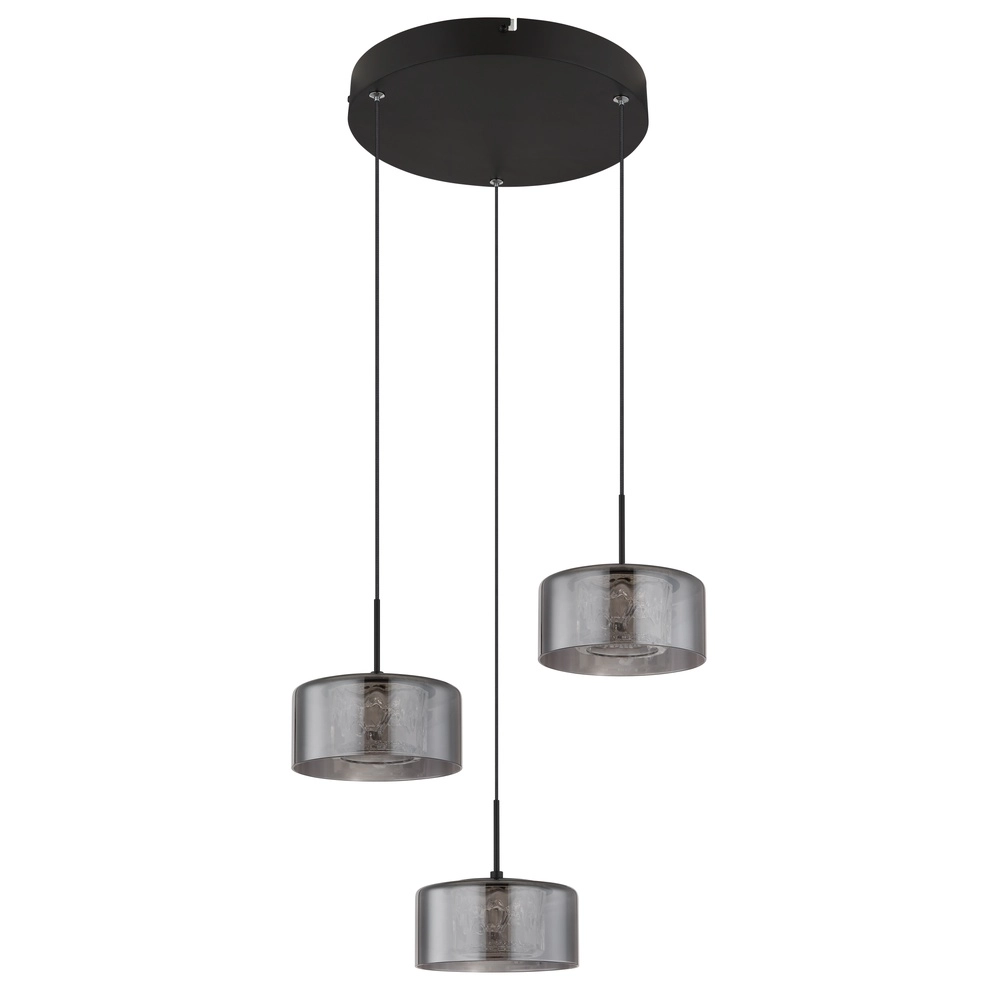 Design hanglamp Fogsy 3-lichts zwart met smoke glas Globo 9007371447381