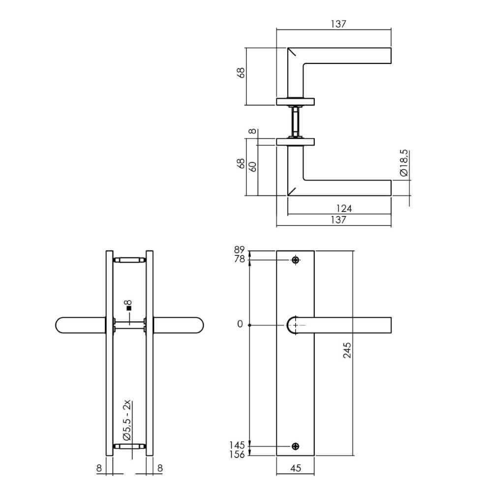 Deurklink Bastian blind messing Intersteel 8714186558126