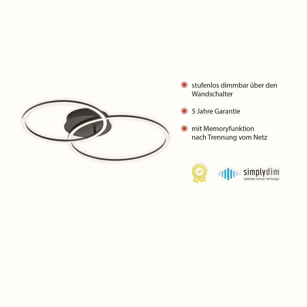 Plafondlamp Ivanka 2-rings zwart Just Light 4043689970536