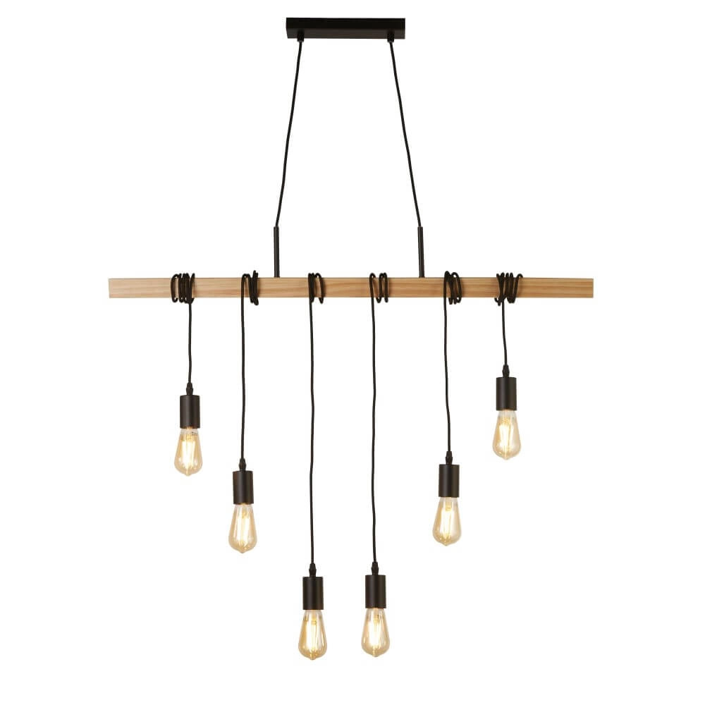 6-lichts hanglamp Woody met hout