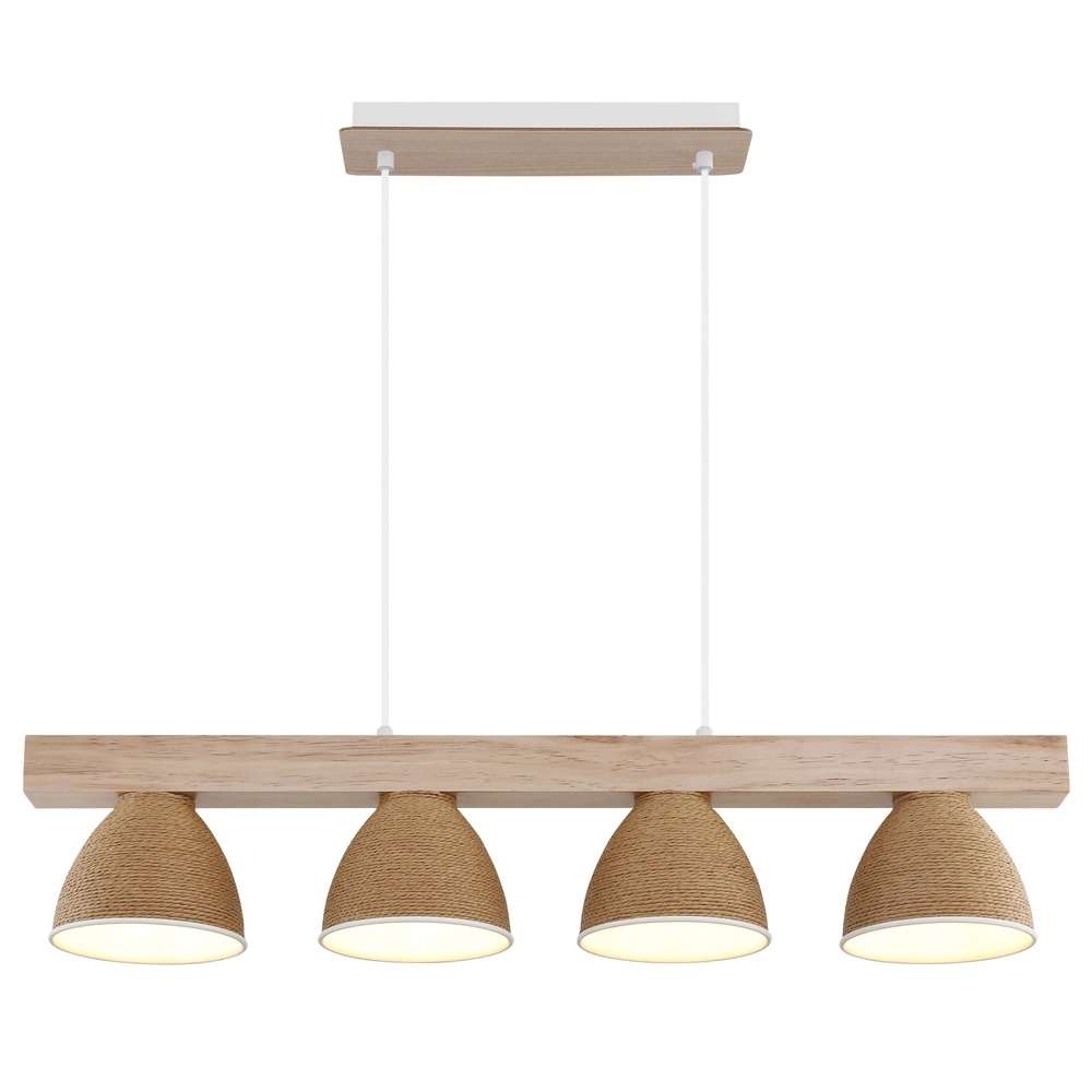 Hanglamp Lyndon 4-lichts wit met rotan Globo 9007371583904