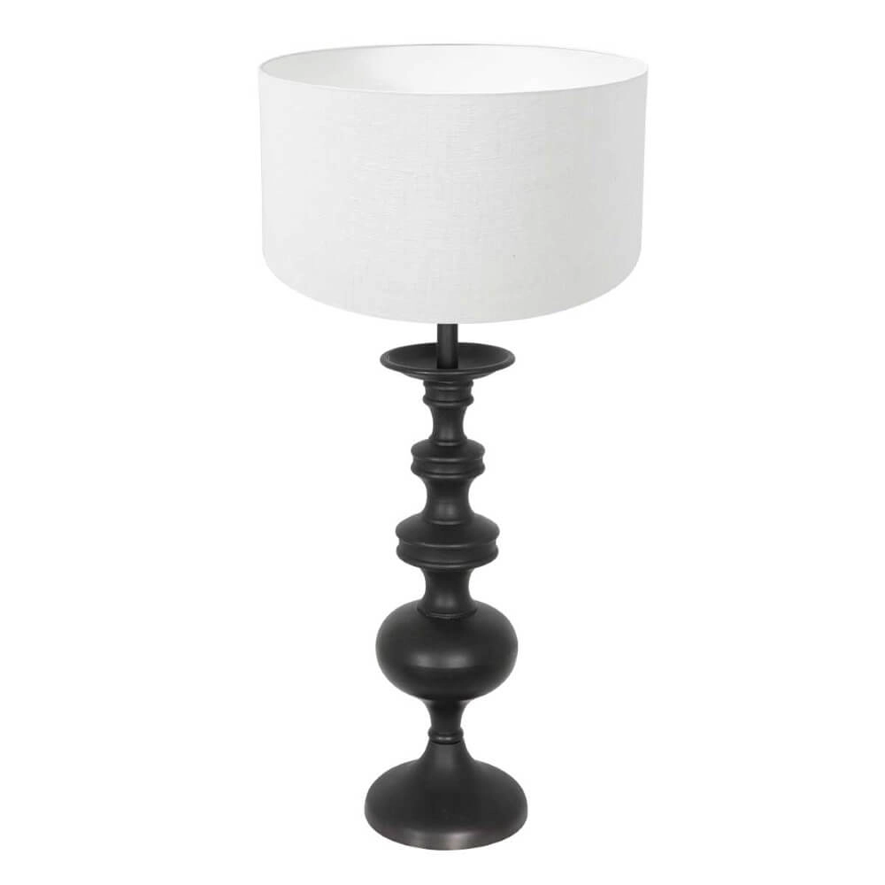 Klassieke schemerlamp Lyons C met witte linnen kap