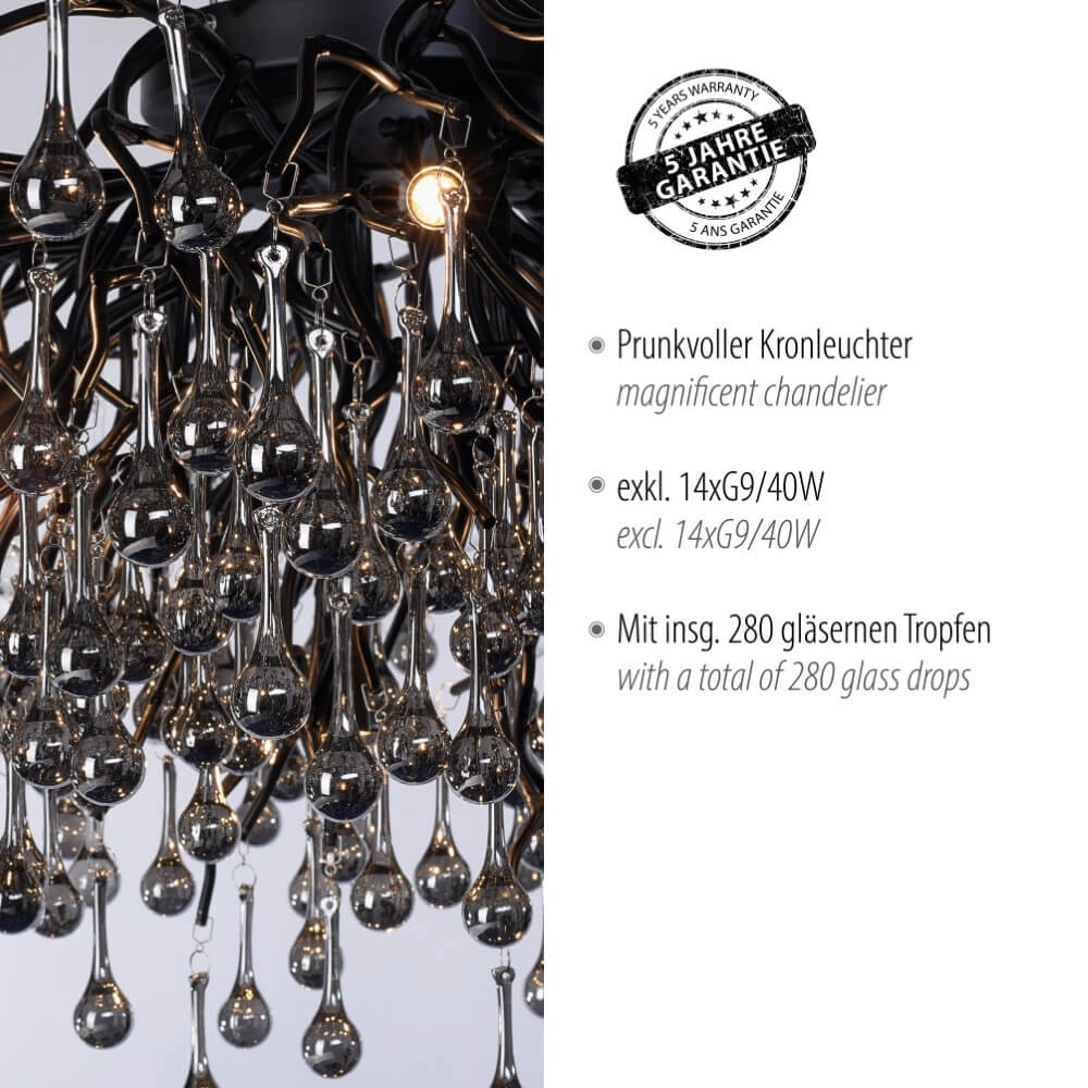 Kroonluchter Icicle zwart 100cm Paul Neuhaus 4012248377581