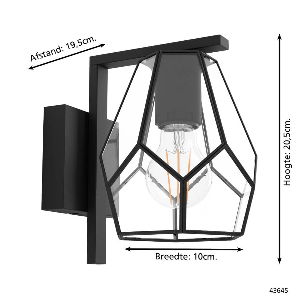 Wandlamp Mardyke zwart met glas Eglo 9002759436452