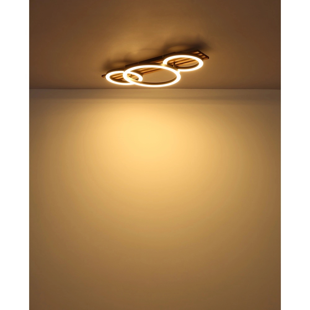 Plafondlamp Tisha 3 ringen zwart met hout Globo 9007371528578